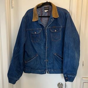 Wrangler Men's Denim Jacket with Brown Collar